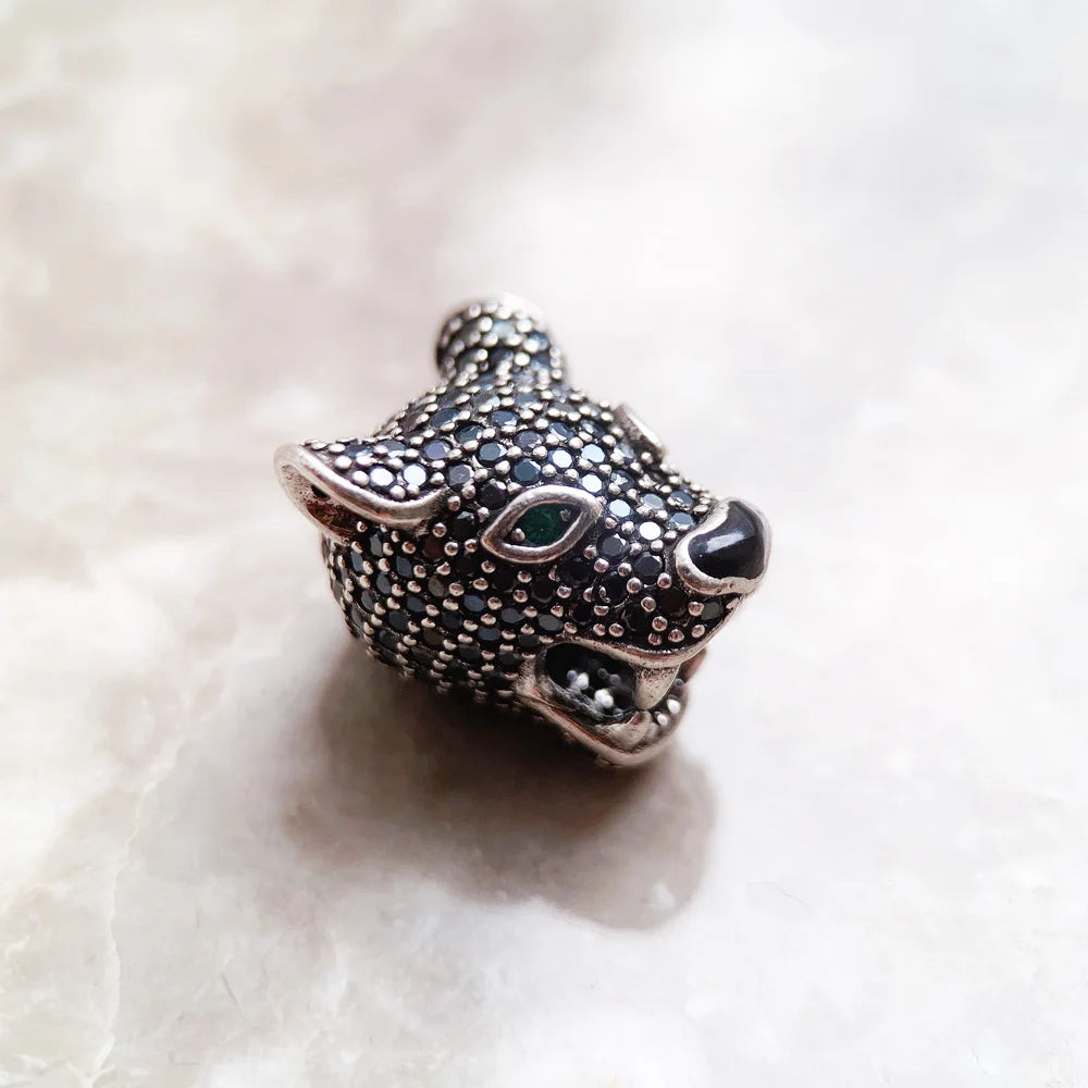 Jade Eyed Black Leopard Charm Bead