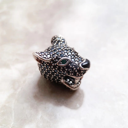 Jade Eyed Black Leopard Charm Bead